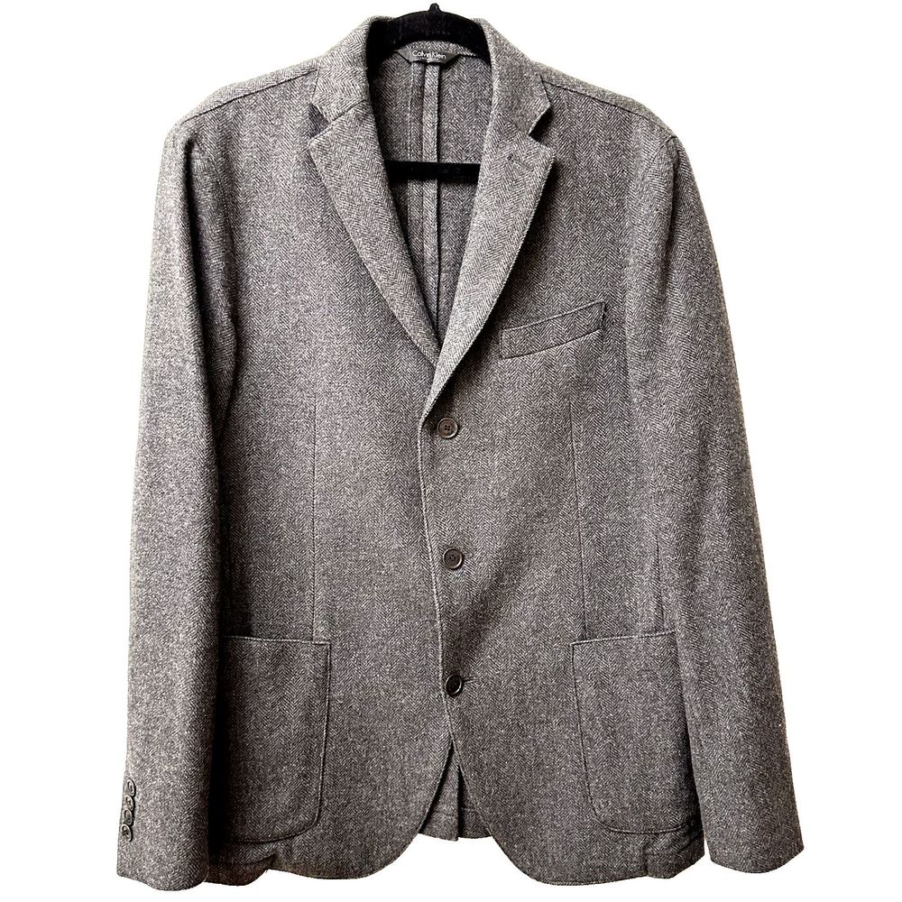 Calvin Klein Collection Herringbone Sportcoat Jacket Relaxed Unlined SZ 52/US 42